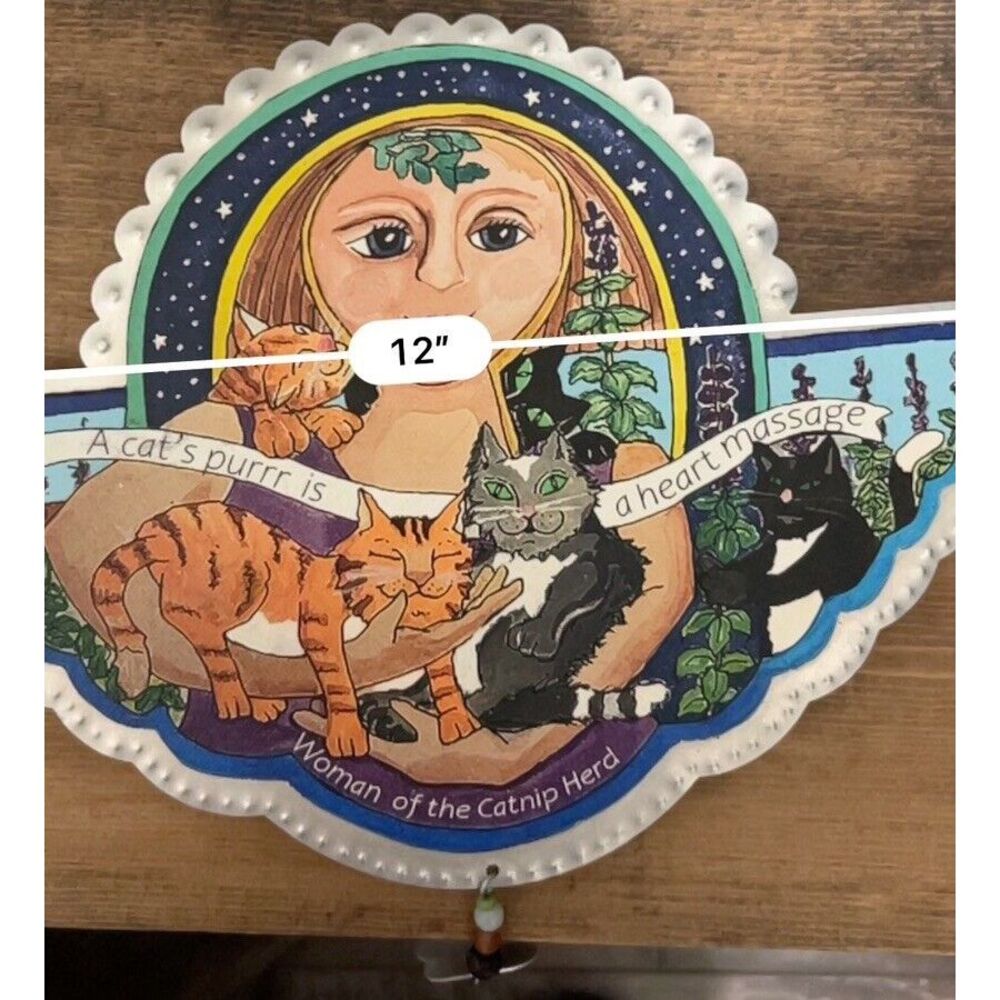 Signed Studio Jorn Metal Cat Wall Plaque Decor Woman Of the Catnip Herd - Picture 8 of 9